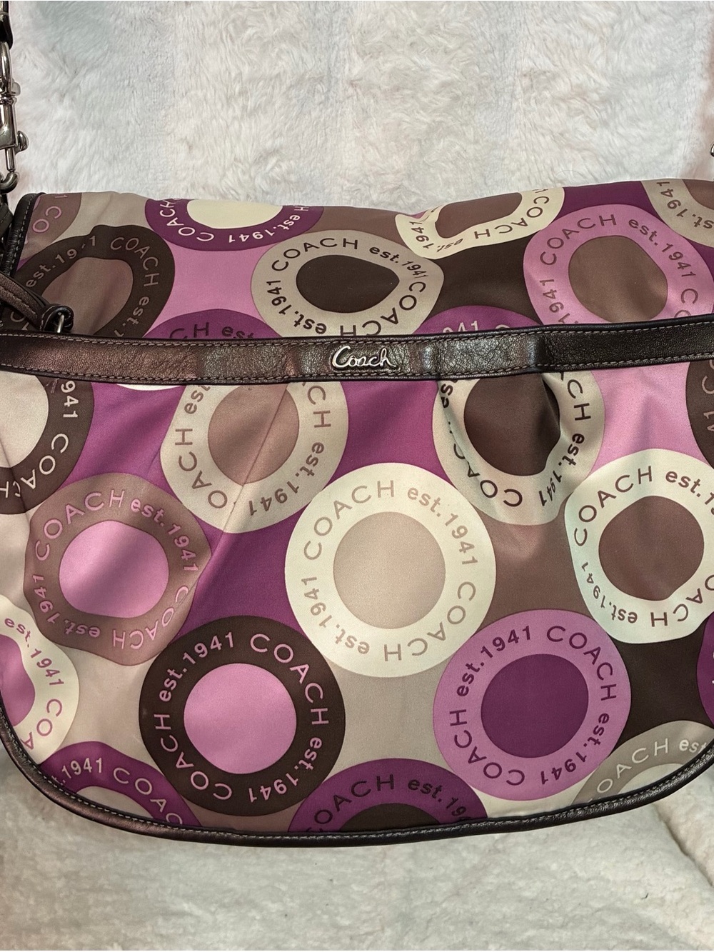 Coach Purple & Brown Signature Ring Print diaper or travel bag